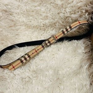 Burberry Beige Plaid Leather-Trim Women's Belt with Silver Buckle